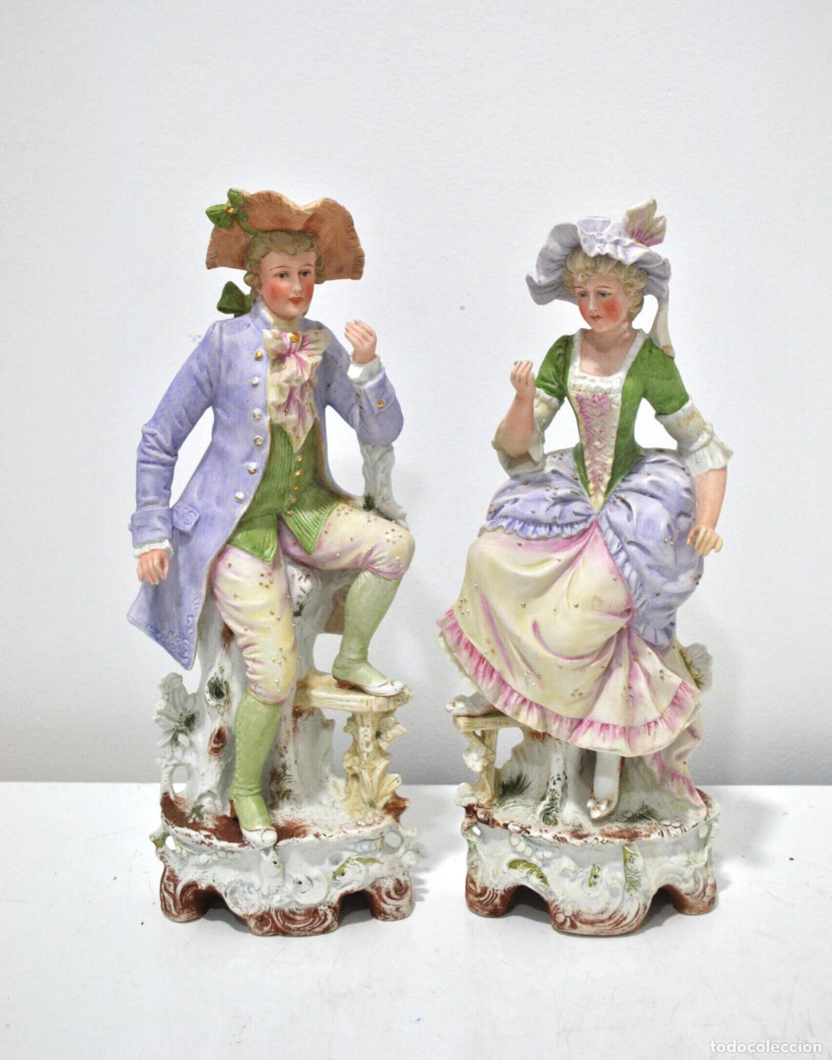 Antig&uuml;edades: Pareja de figuras galantes de porcelana alemana