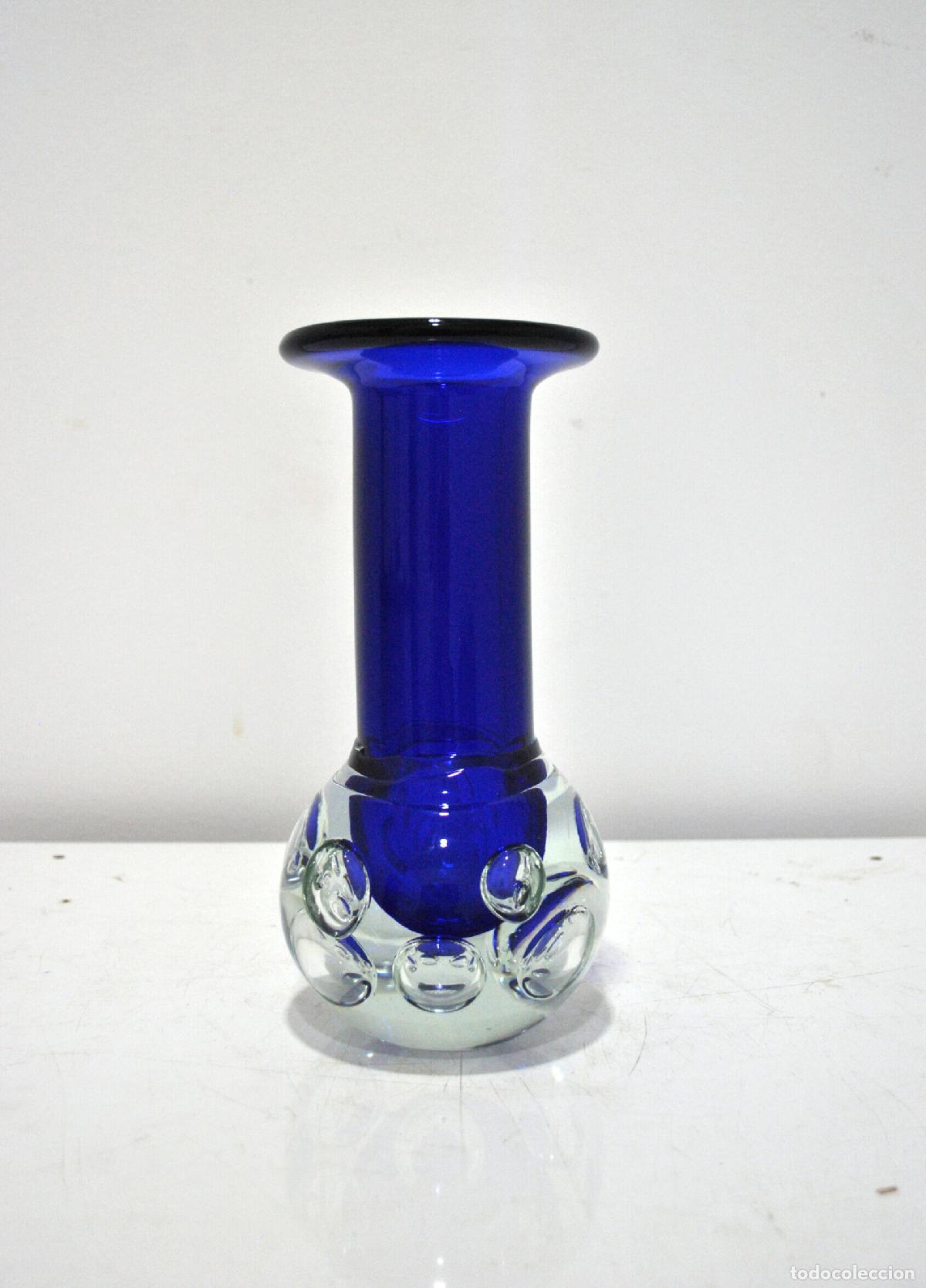Antig&uuml;edades: Jarr&oacute;n cristal bohemia azul burbujas