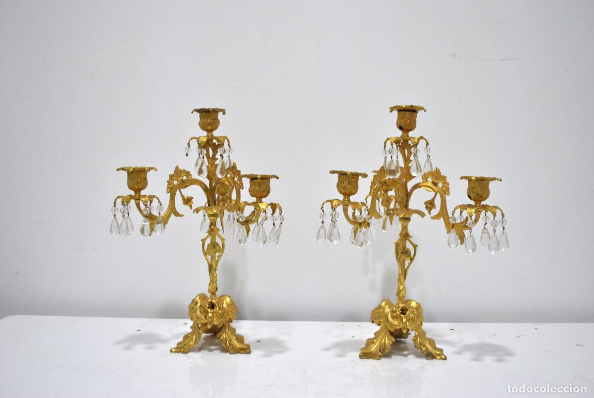 Antig&uuml;edades: Candelabros de bronce l&aacute;grimas cristal