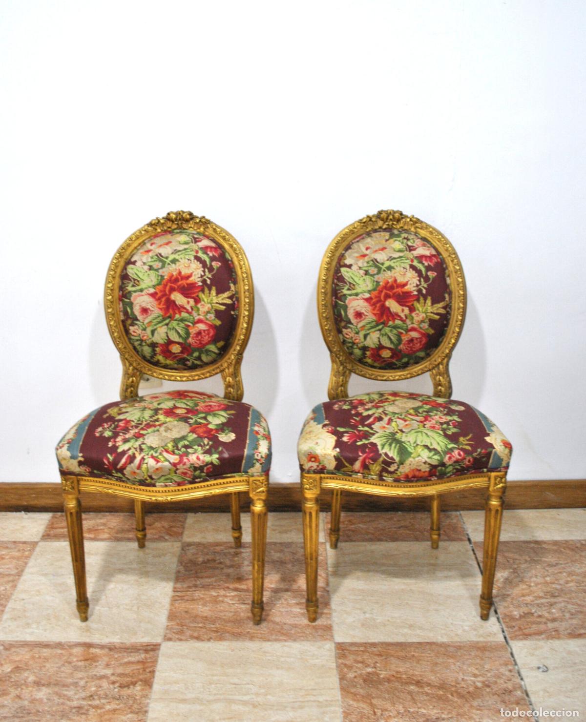 Antig&uuml;edades: Pareja sillas Luis XVI pan de oro