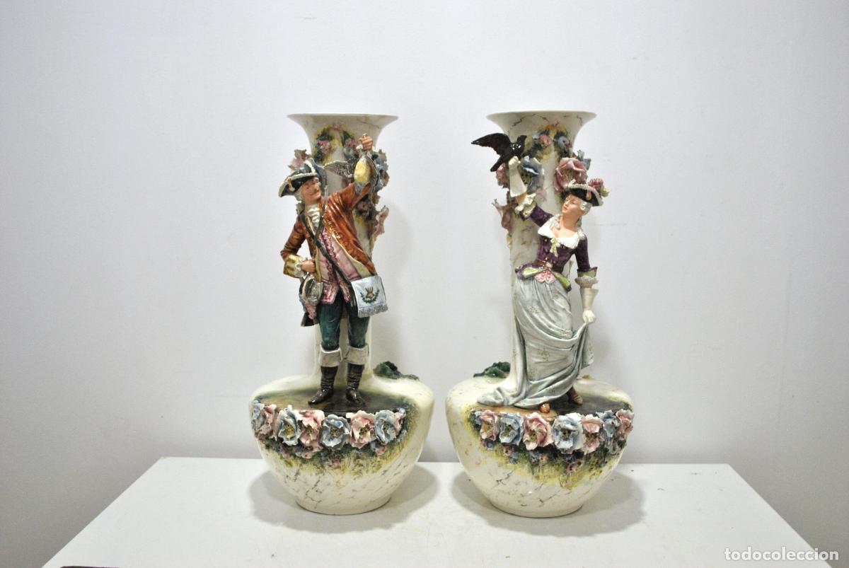 Antig&uuml;edades: Jarrones grandes antiguos porcelana alemana