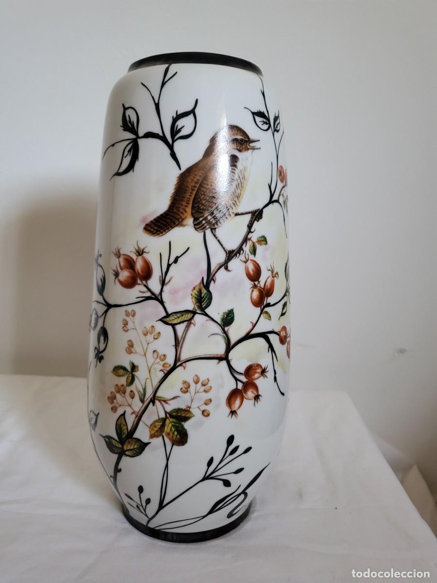 Antig&uuml;edades: Porcelana Bohemia JN Barcelona naturalista, ruise&ntilde;or ramas, platino, fin s.XIX