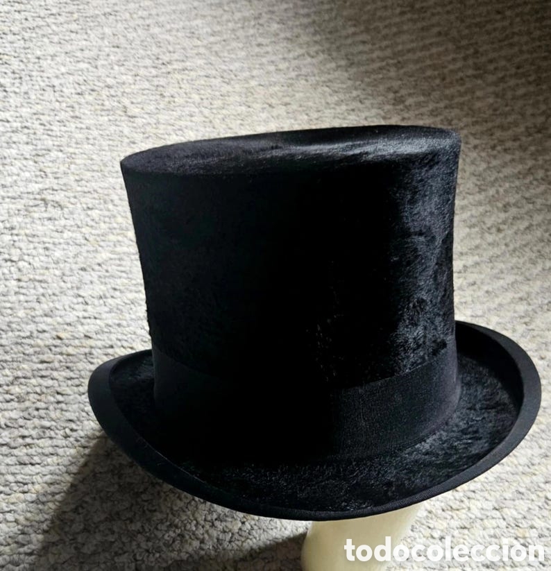 Antig&uuml;edades: Chistera Alemana R. Hecht Leipzig | Sombrero de Copa Victoriano Original | Talla 56 cm | 1900