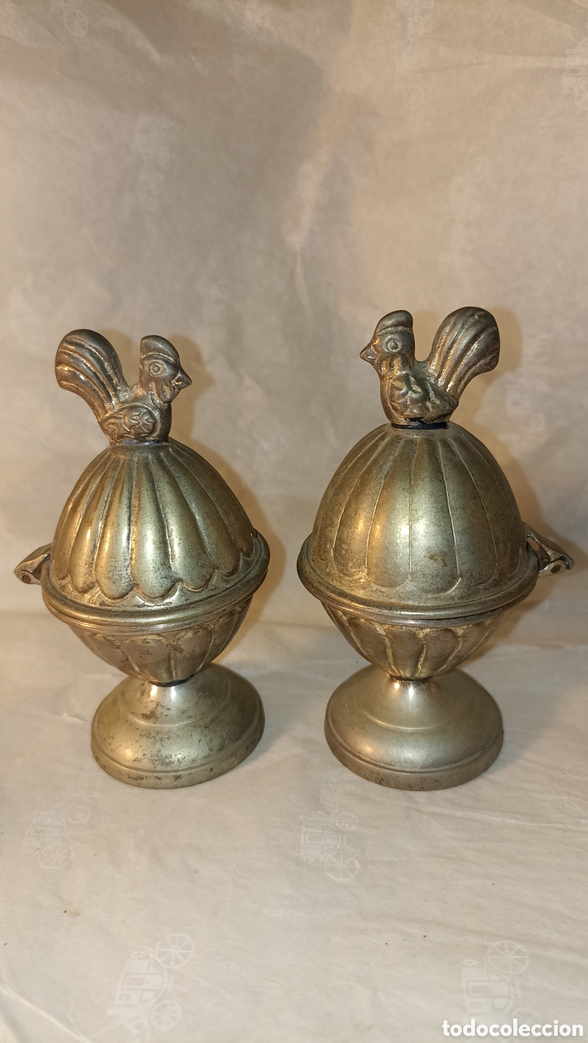 Antig&uuml;edades: Pareja de Moldes Antiguos de Mantequilla - Gallo / Huevo Vintage 13 cm