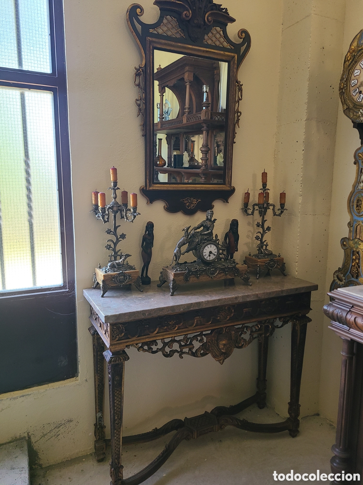 Antig&uuml;edades: Consola y espejo en madera policromada