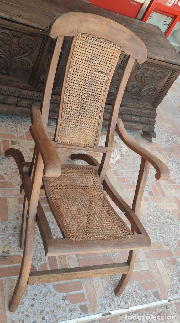 Antig&uuml;edades: ANTIGUA HAMACA O TUMBONA DE MADERA Y RATAN O REJILLA