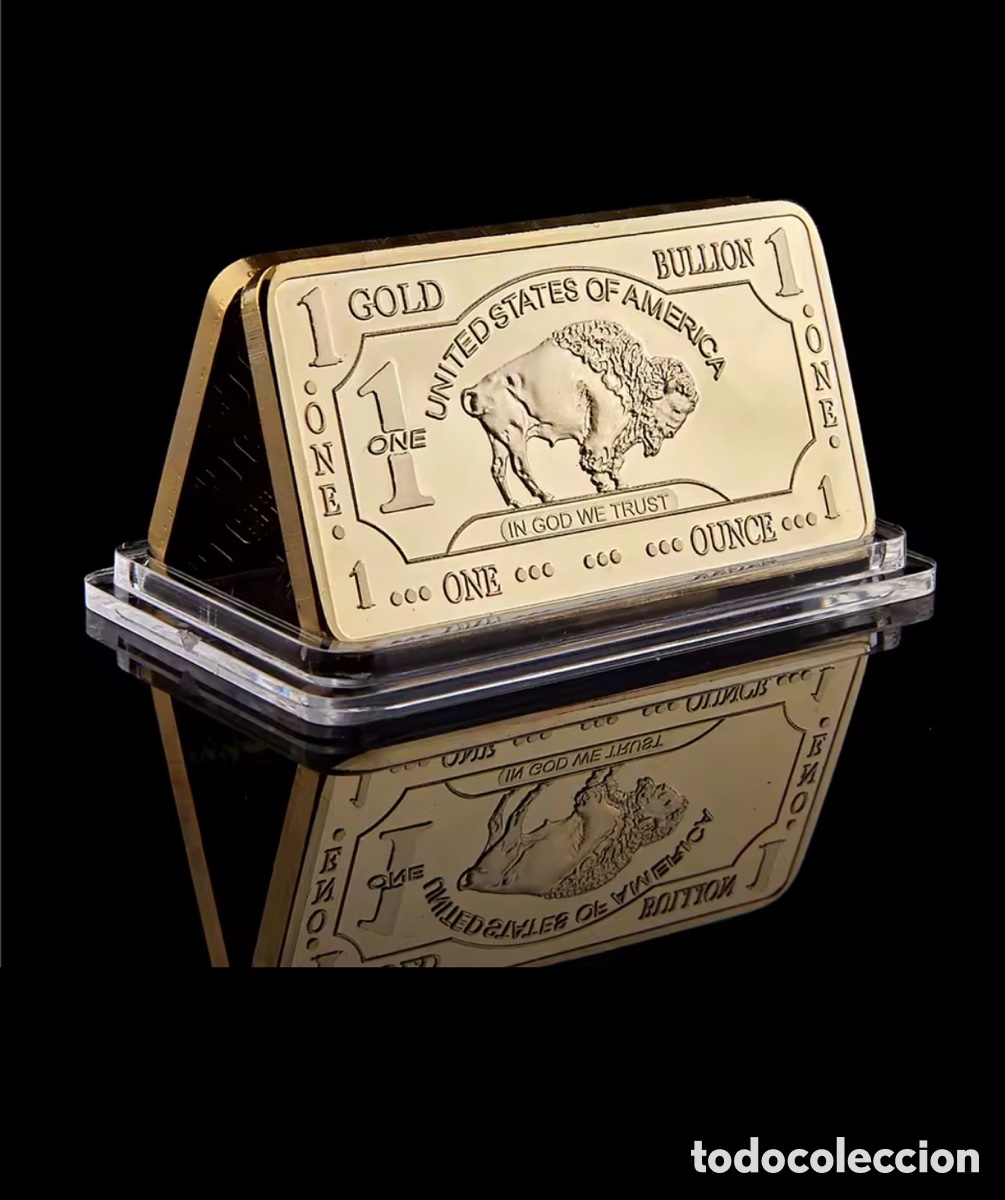 Antig&uuml;edades: Lingote oro laminado 24k 999 EEUU buffalo Estados Unidos de Am&eacute;rica