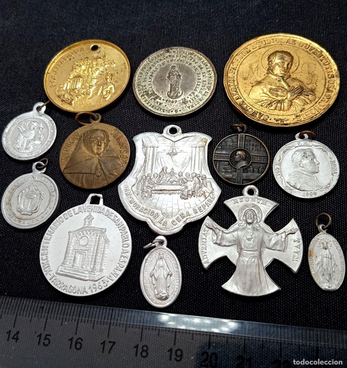 Antig&uuml;edades: ⚜️ C001. Lote de 13 medallas religiosas. Algunas interesantes / dif&iacute;ciles. Peso del conjunto 77 g