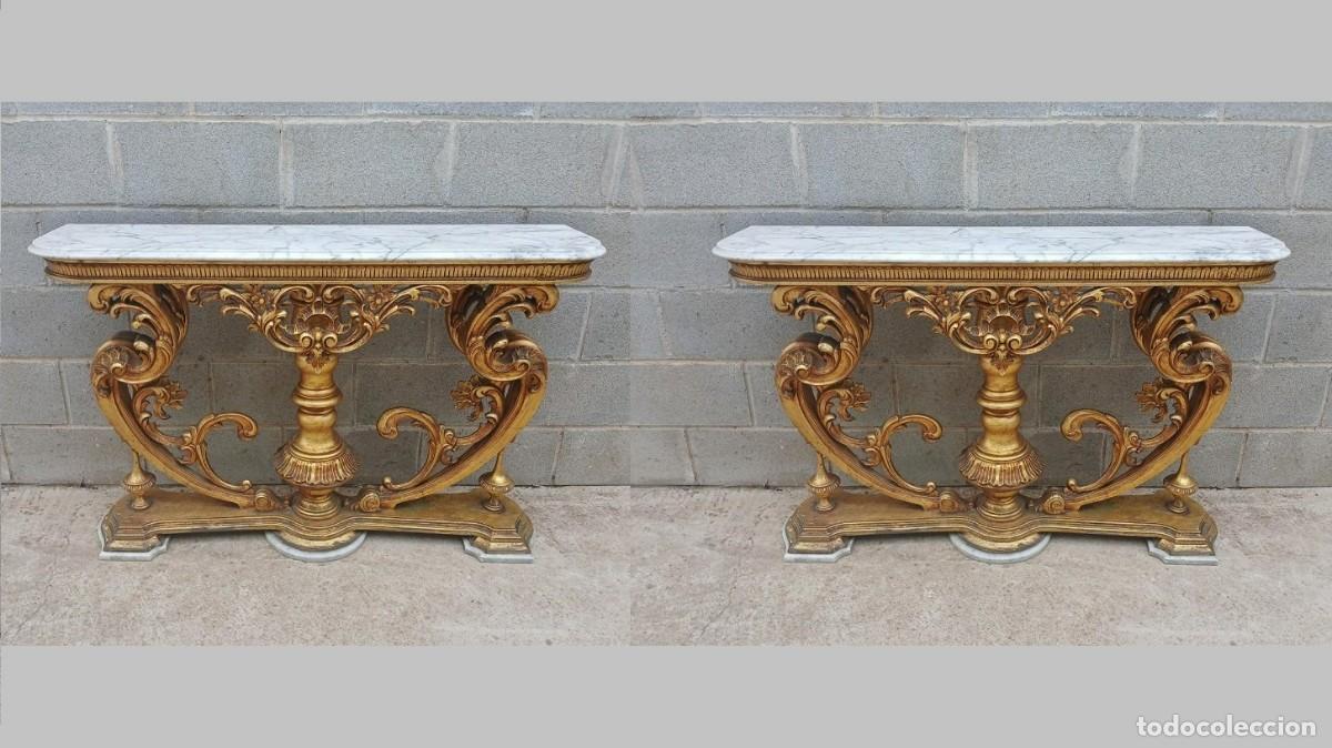Antig&uuml;edades: Consola antigua estilo Luis XV pan de oro 120 cm. Mueble Mesa Consola antigua dorada estilo Barroco.