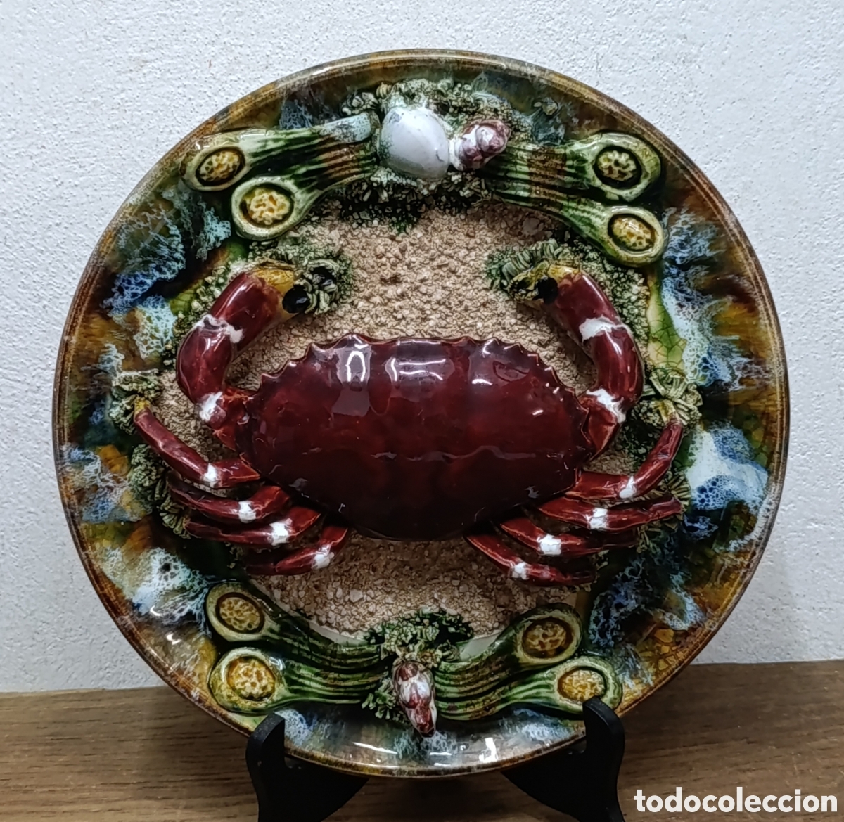 Antig&uuml;edades: ANTIGUO PLATO ENGA&Ntilde;O O TRAMPANTOJO DE CER&Aacute;MICA MAY&Oacute;LICA DE CALDAS DE RAINHA (PORTUGAL), A&Ntilde;OS 60.