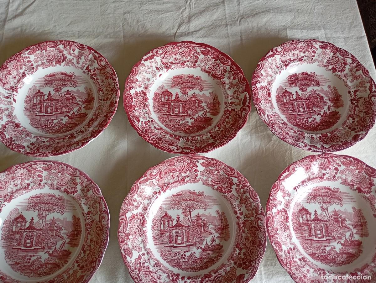 Antig&uuml;edades: Juego de 10 platos hondos la Cartuja de Sevilla. Cer&aacute;mica Pickman serie 202 estampado rosa