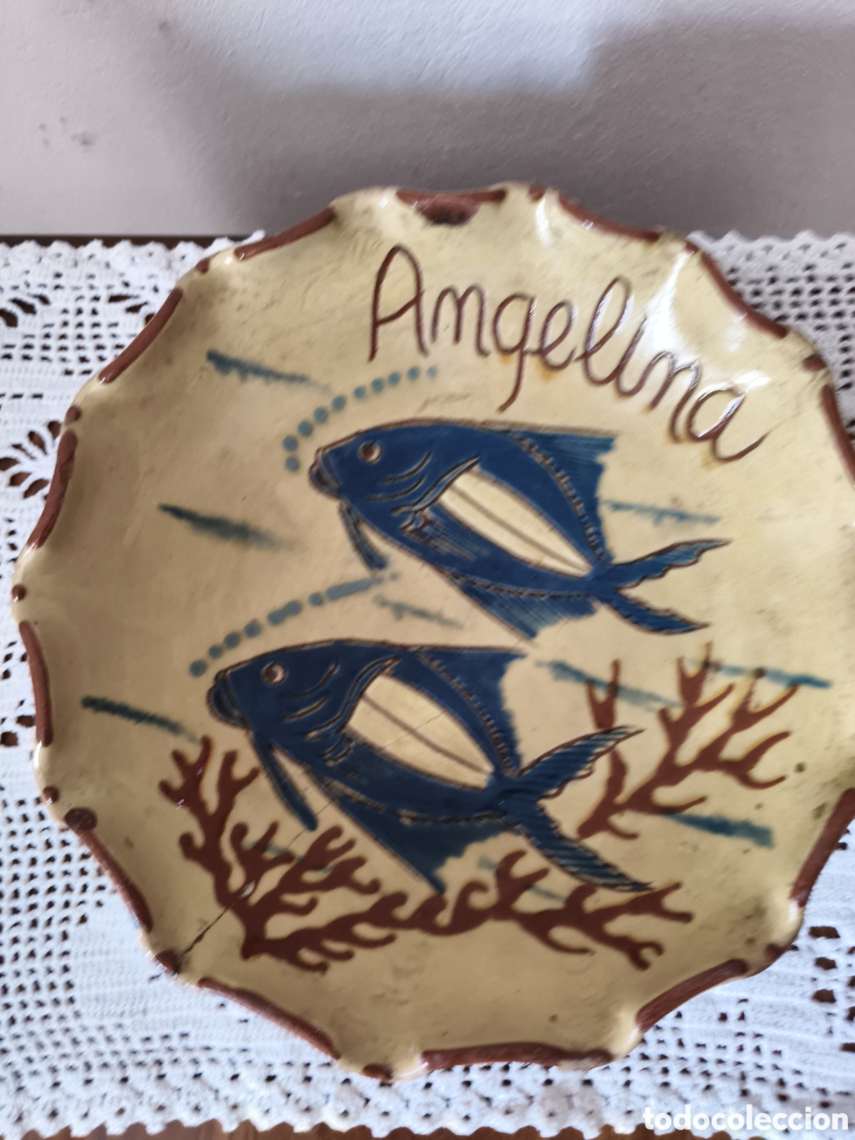 Antiquit&auml;ten: ANTIGUO CERAMICA DE LA BISBAL FIRMA QUIMET, CON PECES Y CORAL DEDICADO ANGELINA