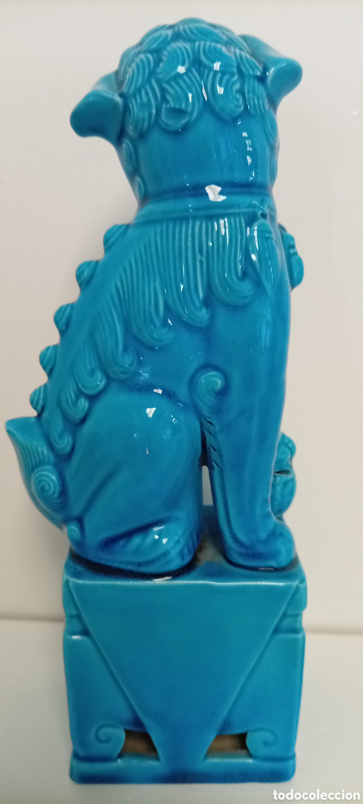 Antig&uuml;edades: .ANTIGUO PERRO FOO HEMBRA AZUL CERAMICA - Foto 2