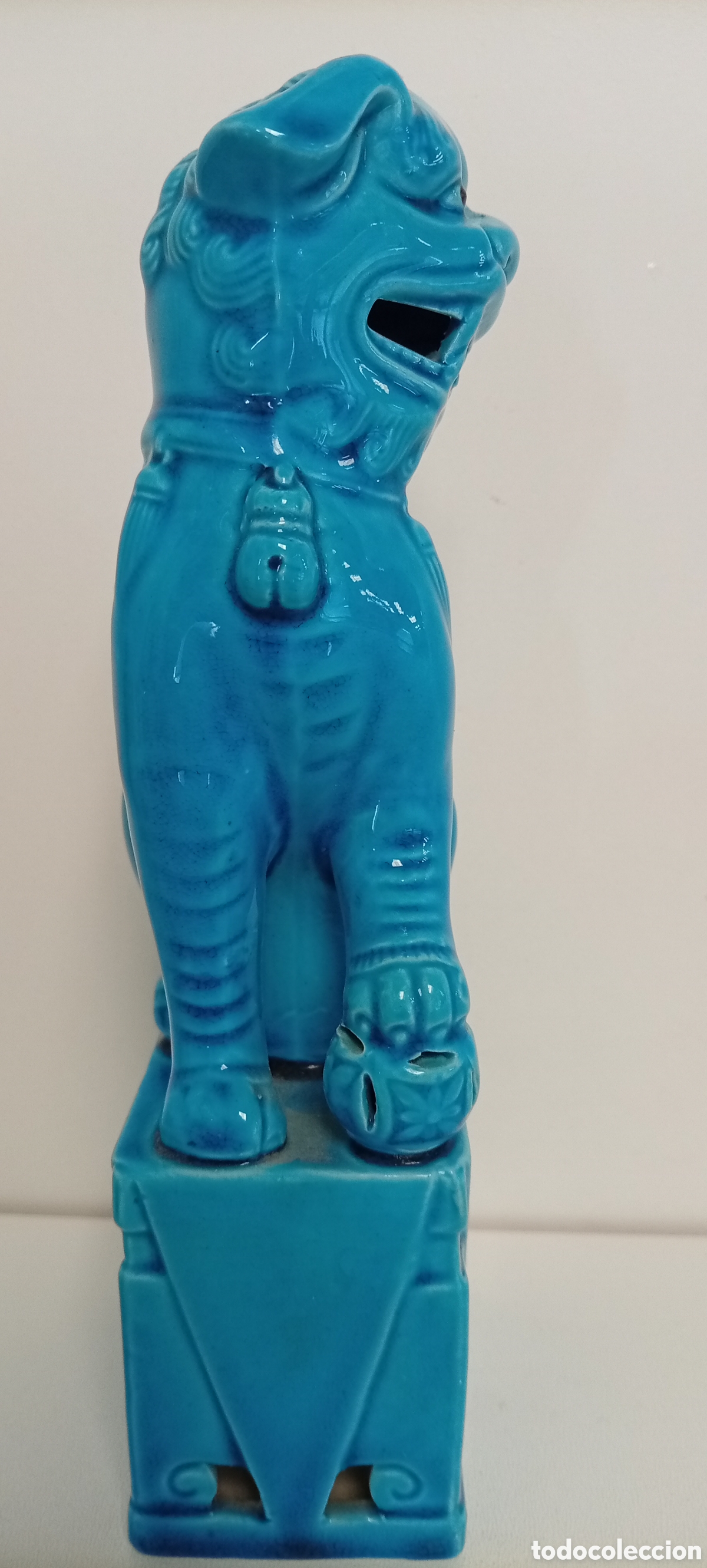 Antig&uuml;edades: .ANTIGUO PERRO FOO HEMBRA AZUL CERAMICA - Foto 3