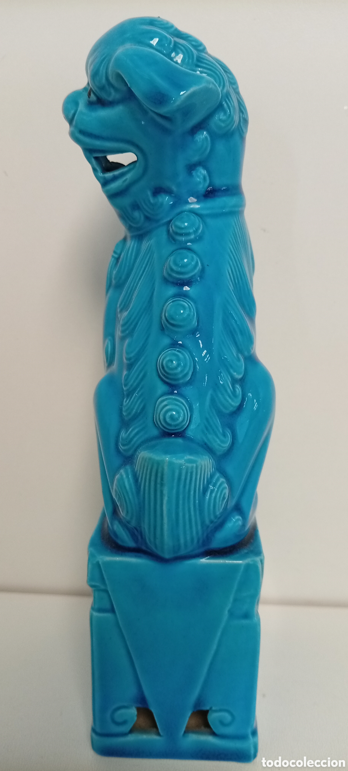 Antig&uuml;edades: .ANTIGUO PERRO FOO HEMBRA AZUL CERAMICA - Foto 4