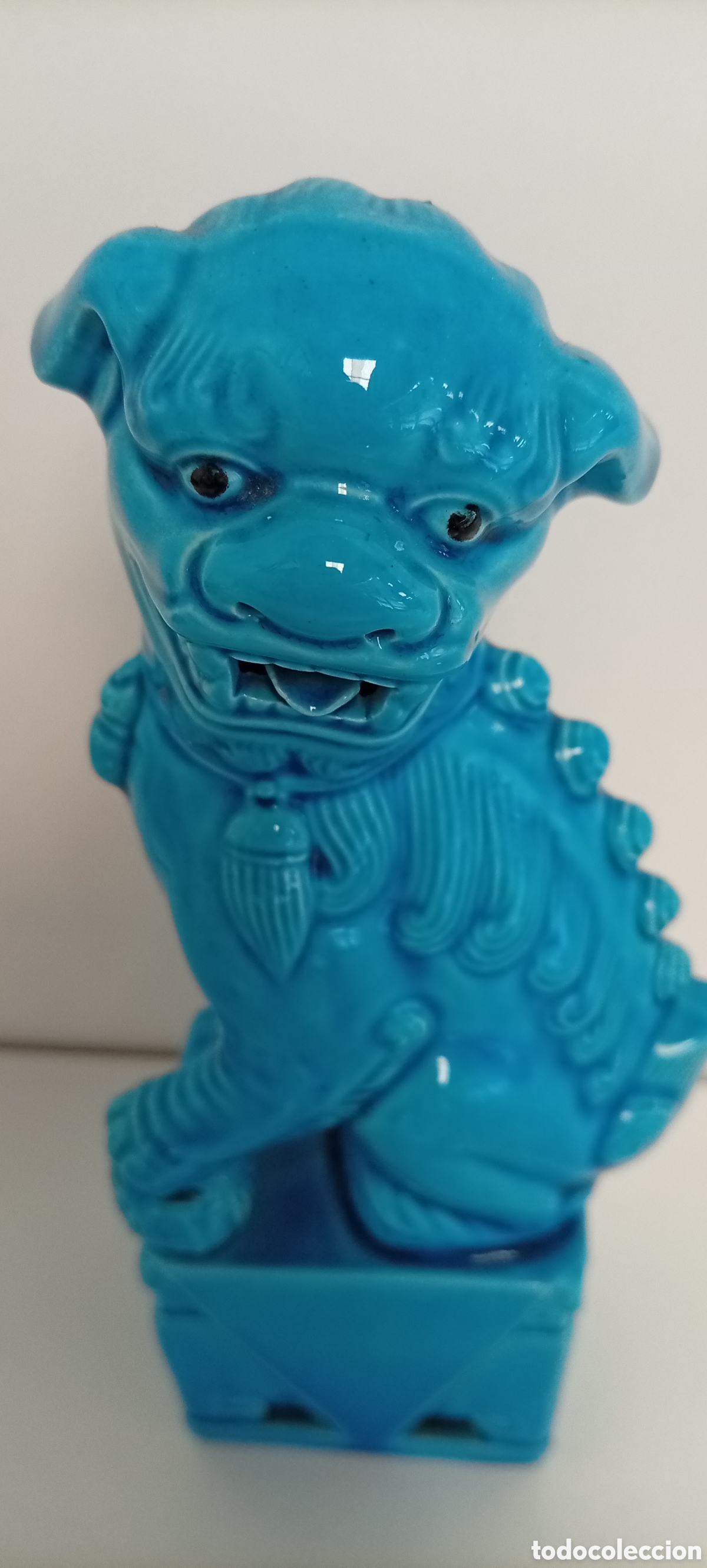 Antig&uuml;edades: .ANTIGUO PERRO FOO HEMBRA AZUL CERAMICA - Foto 5
