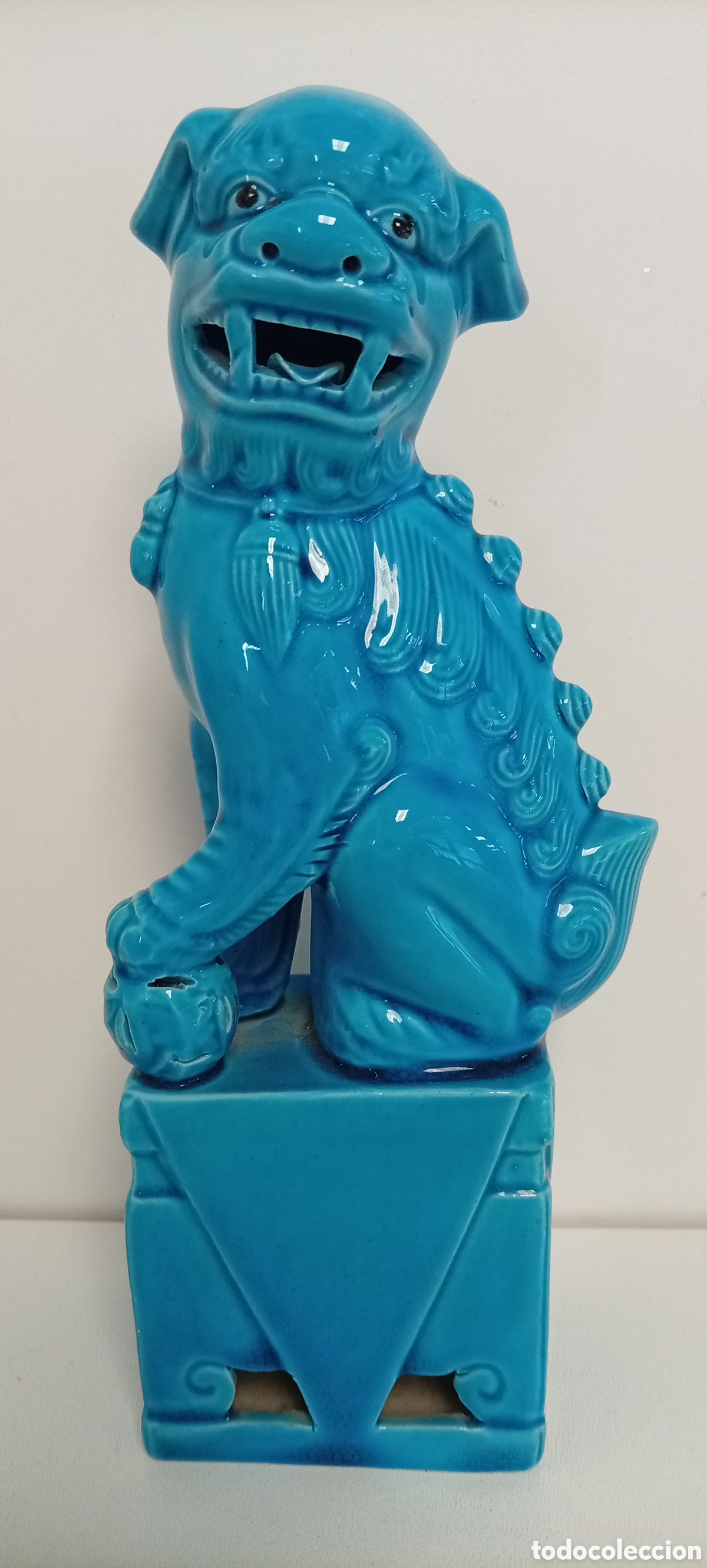 Antig&uuml;edades: ANTIGUO PERRO FOO HEMBRA AZUL CERAMICA