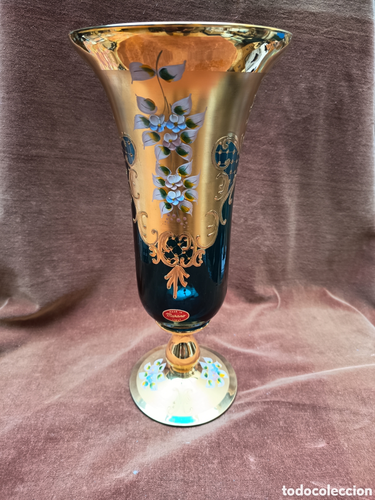 Antig&uuml;edades: Jarr&oacute;n florero cristal de murano esmaltado y oro