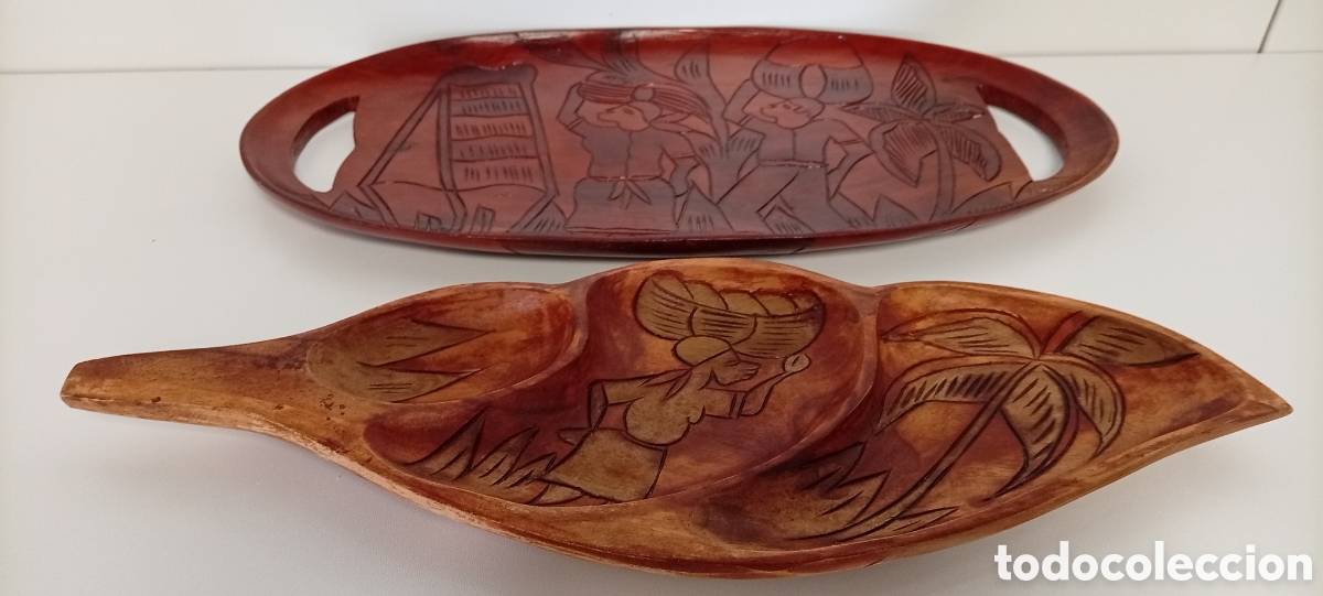 Antig&uuml;edades: SET DE 2 BANDEJAS HECHAS A MANO ARTESANIA ESCULPID