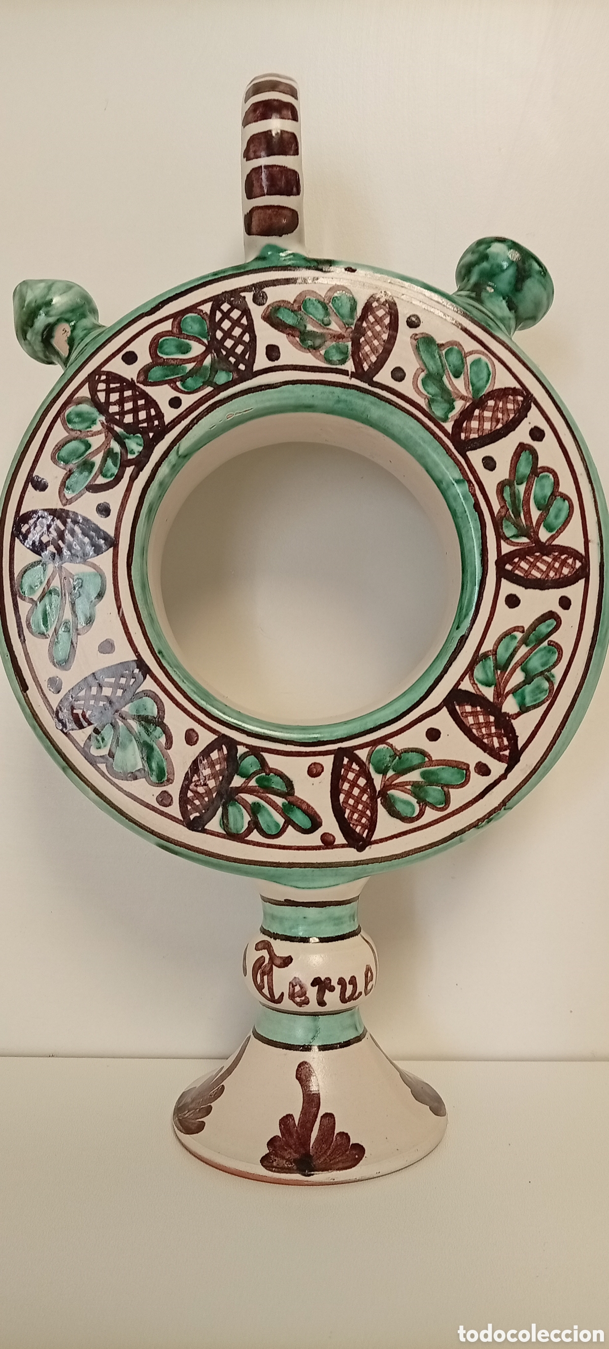 Antig&uuml;edades: BOTIJO DE CERAMICA DE TERUEL HECHA A MANO &rdquo;PUNTER&rdquo;