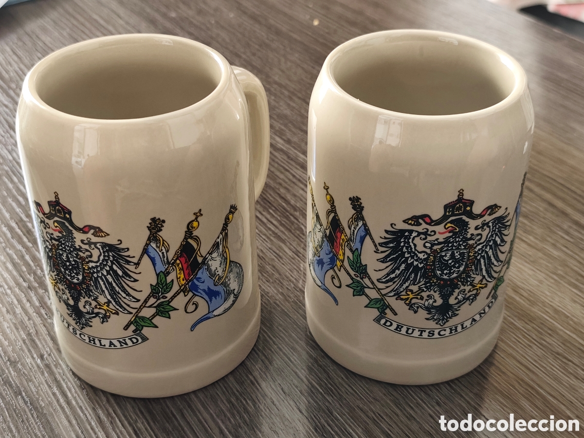 Antig&uuml;edades: Pareja jarras cerveza alemana escudo imperial alem&aacute;n marca Gerz