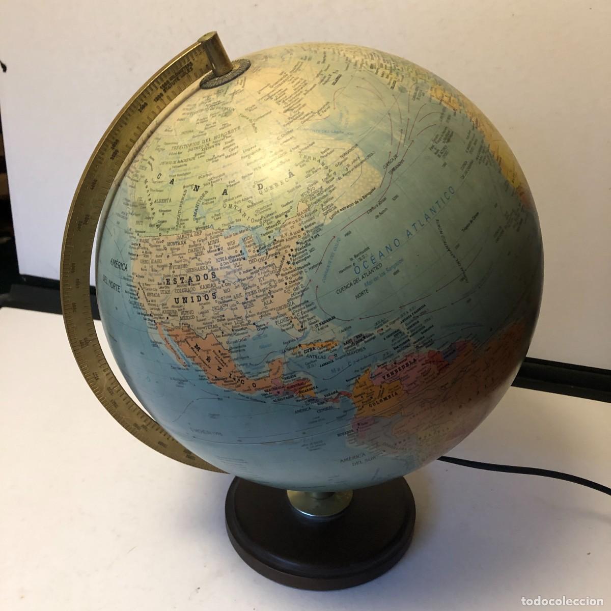 Antig&uuml;edades: Globo Terraqueo Iluminado Scan Globe Dinamarca Michelin Vintage Luz Guerra Fria Madera PEIFER