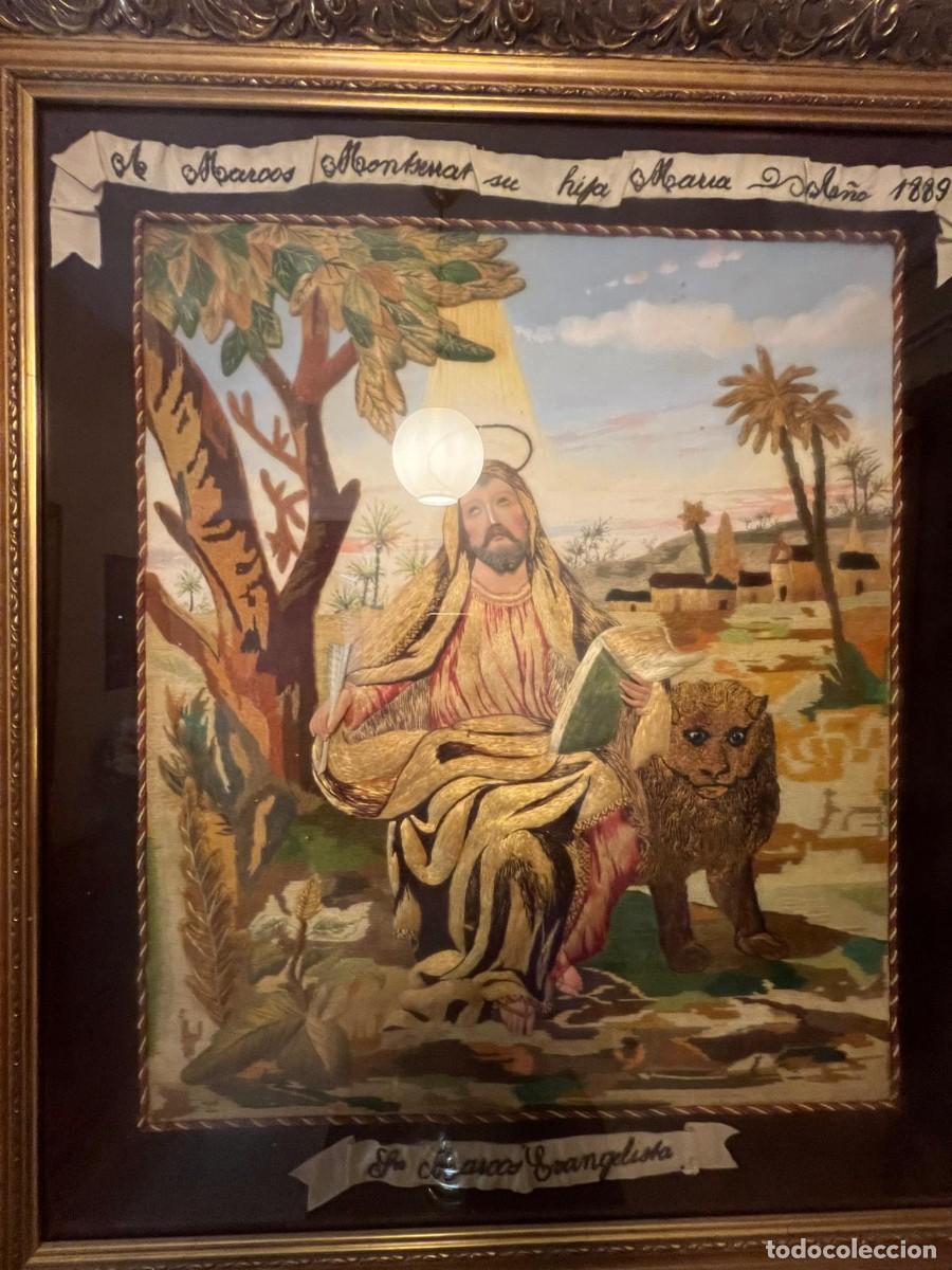 Antig&uuml;edades: TAPIZ BORDADO 1889 SAN MARCOS. DEDICADO A MARCOS MONTSERRAT