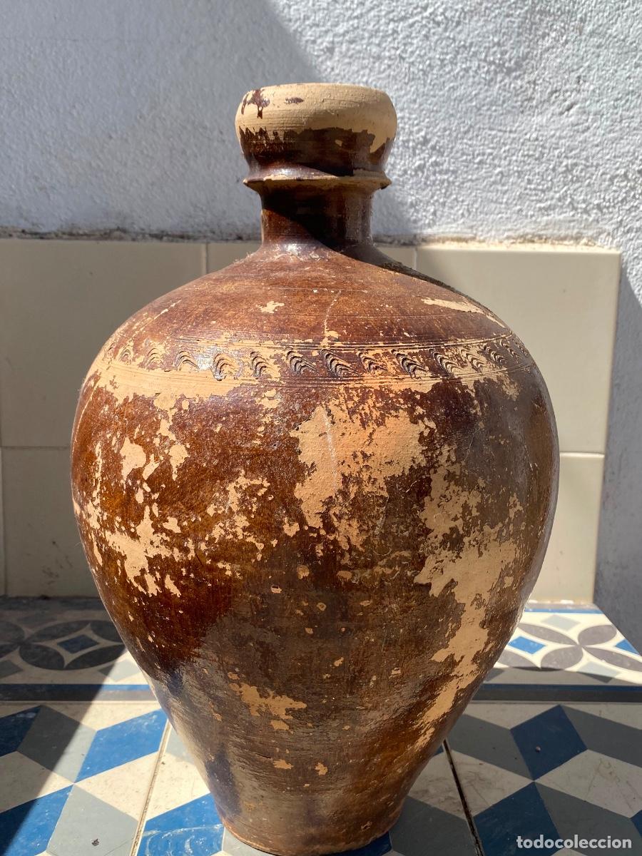 Antig&uuml;edades: Cantaro barro terracota antiguo ppio s XX 43cms patina uso base desagastes