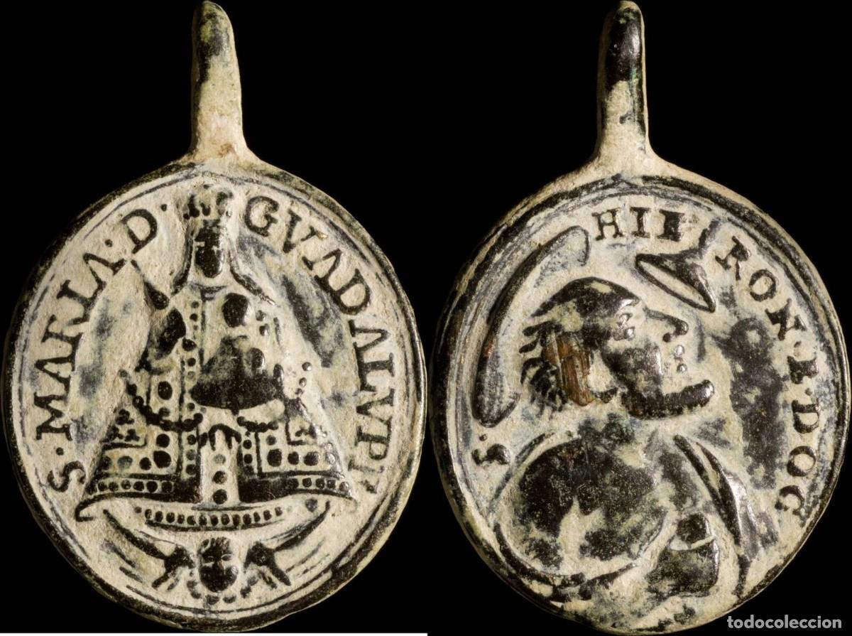 Antiguidades: Medalla Siglos XVI-XVII V. Guadalupe / S. Jer&oacute;nimo - 32 x 21 mm.
