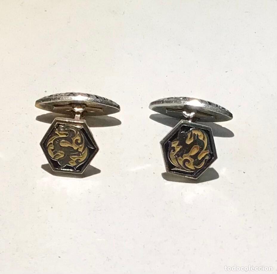 Antig&uuml;edades: GEMELOS PLATEADOS CON ESMALTE - Foto 2