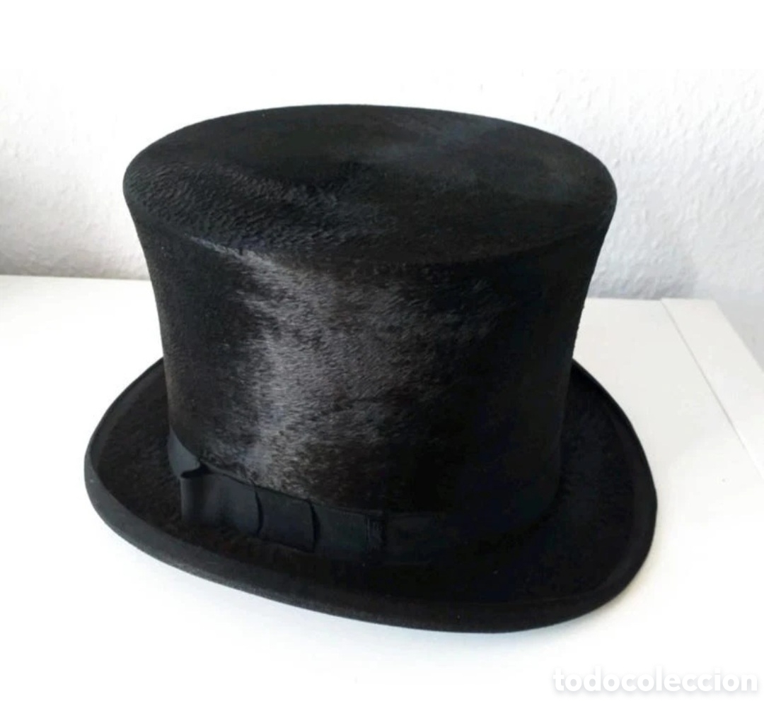 Antig&uuml;edades: Espectacular Sombrero de copa Chistera antigua piel 1900s Alemania
