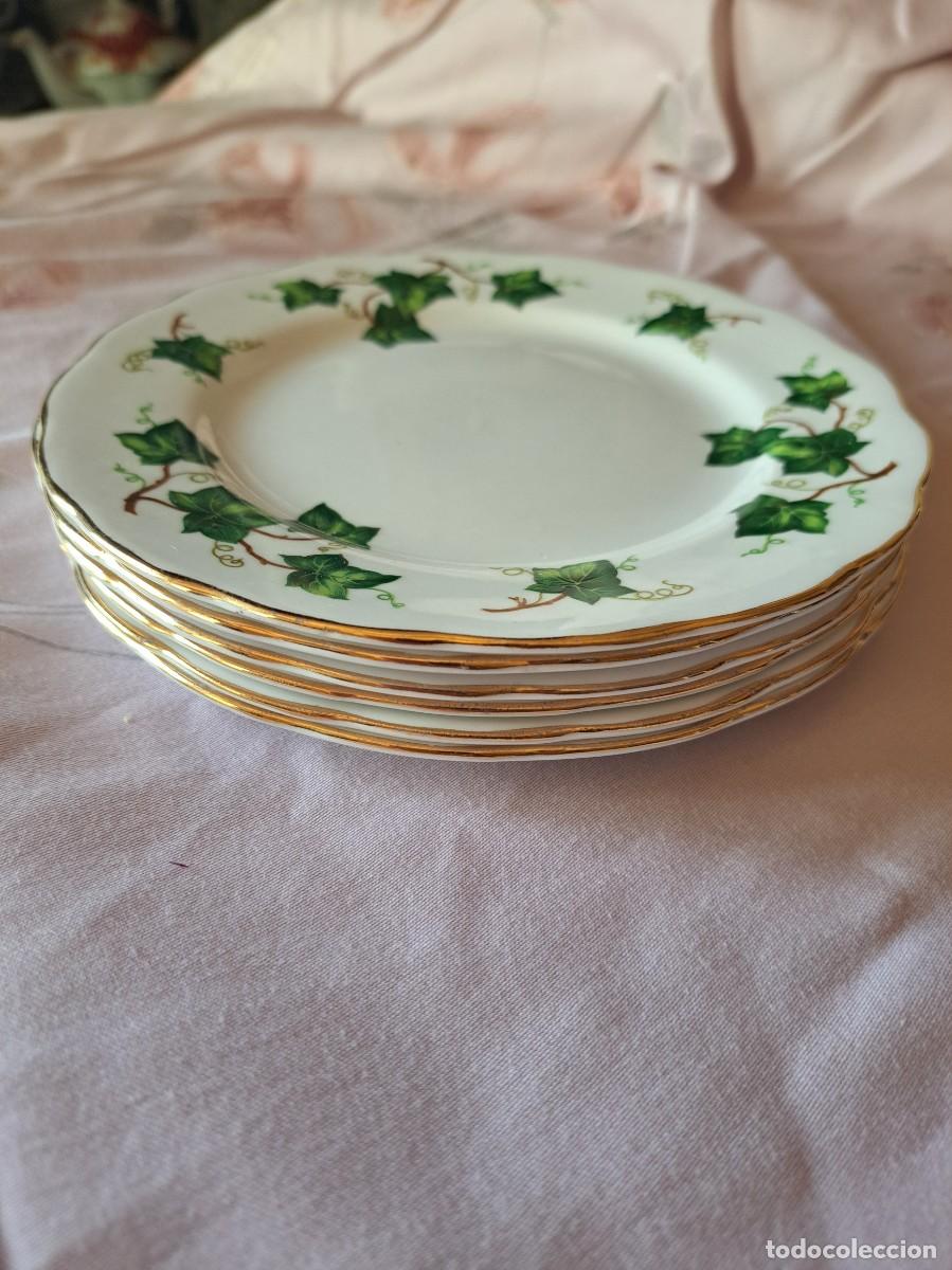 Antig&uuml;edades: Juego de 6 platos de pan de Porcelana Bone China Colclough - Hoja de Hiedra
