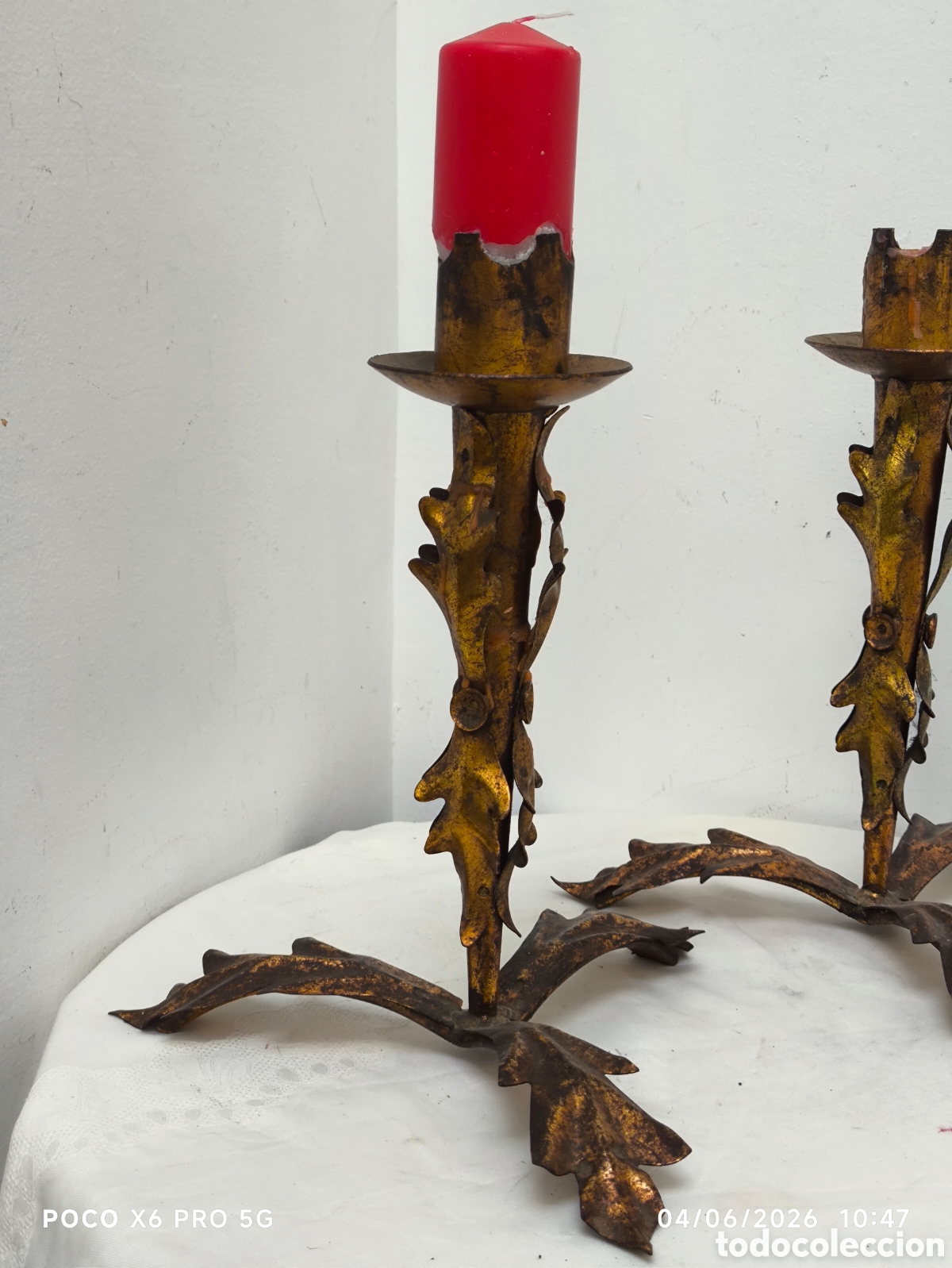 Antig&uuml;edades: Candelabros Bronce hojas de acanto - Foto 6