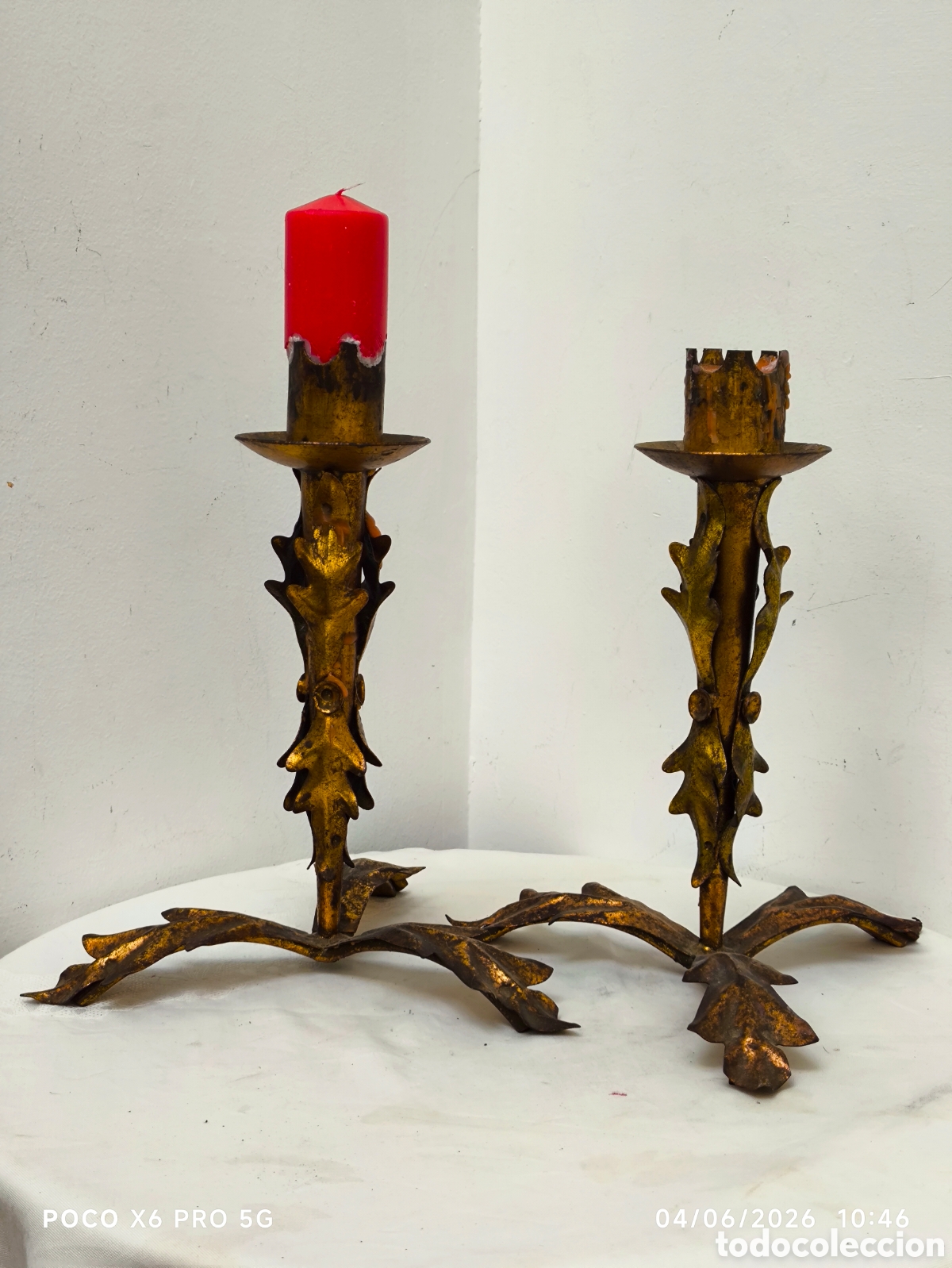 Antig&uuml;edades: Candelabros Bronce hojas de acanto - Foto 8
