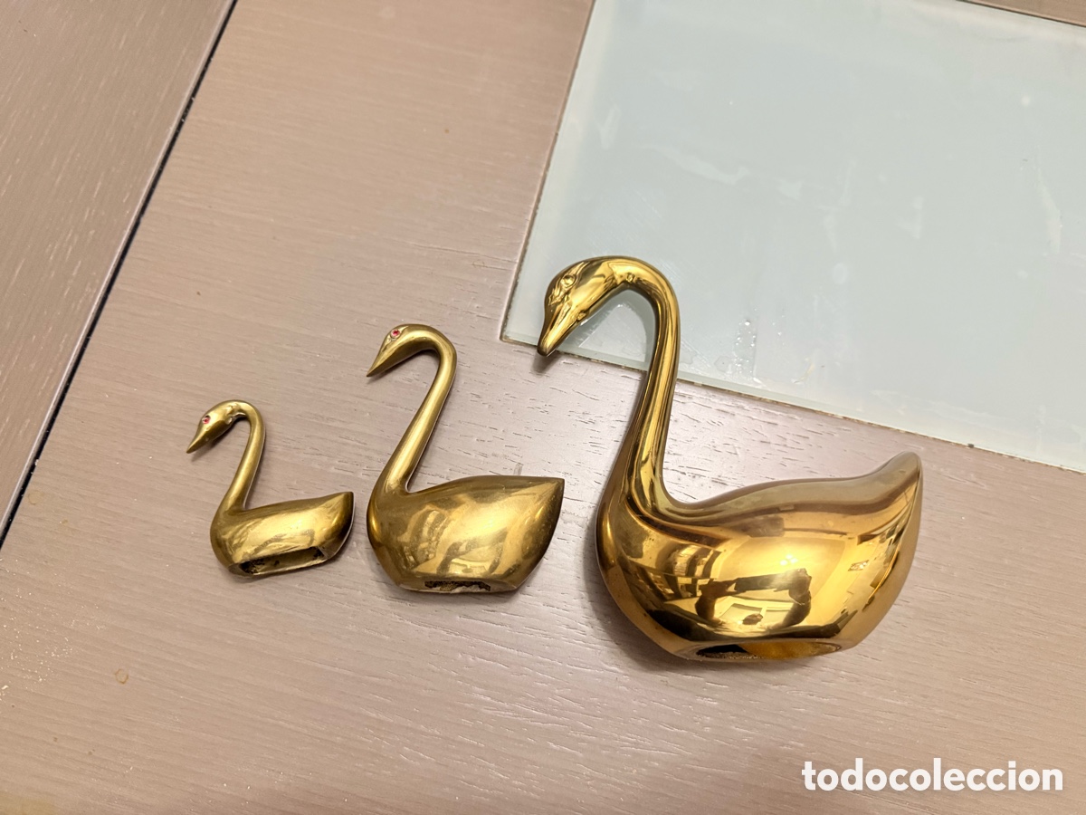 Antig&uuml;edades: Lote 3 Patos Vintage de Lat&oacute;n Dorado Mid-Century (Familia Completa)