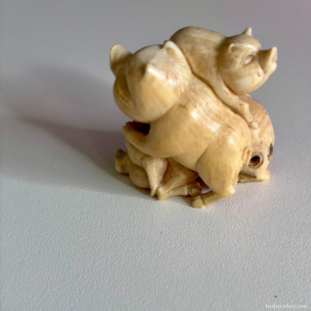 Antig&uuml;edades: Katabori Netsuke Policromado y Firmado periodo entre 1870-1920