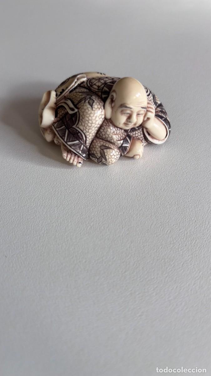 Antig&uuml;edades: Netsuke Policromado y Firmado periodo entre 1870-1920