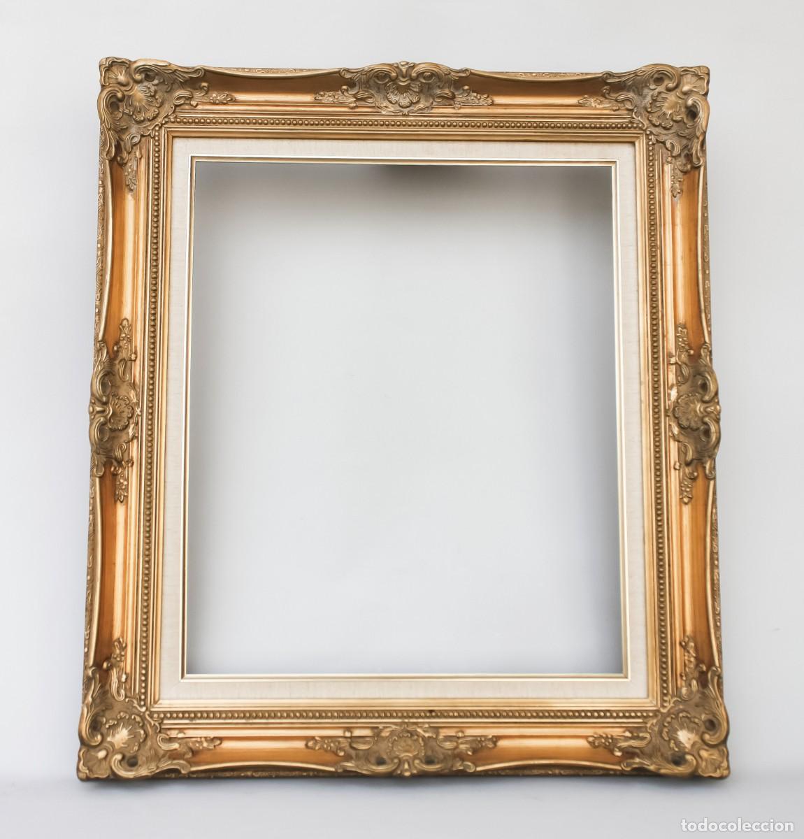 Antig&uuml;edades: Marco barroco antiguo de madera y patinado con pan de oro, hecho a mano, estilo Luis XVI. Nuevo.