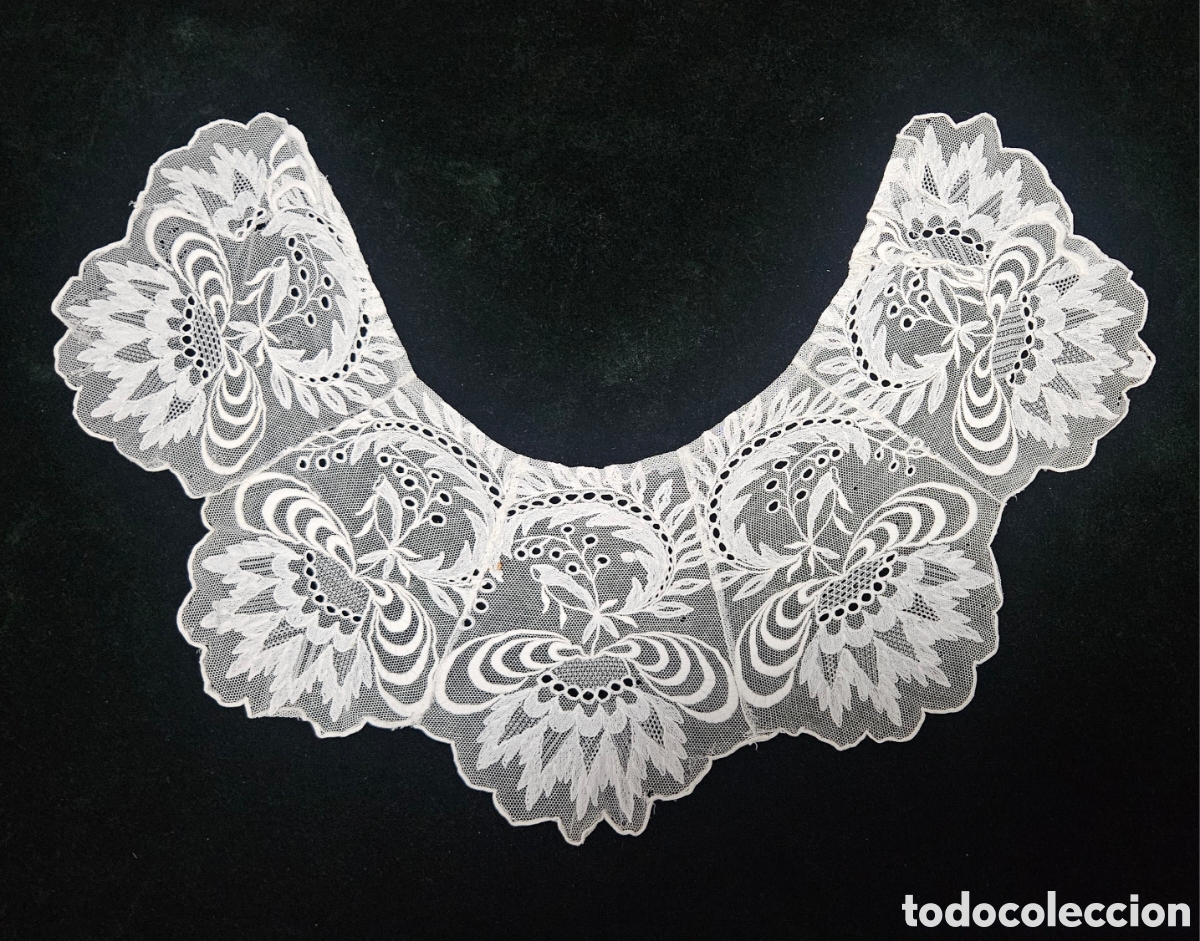 Antig&uuml;edades: ORIGINAL CUELLO ANTIGUO DE ENCAJE DE TUL BORDADO.