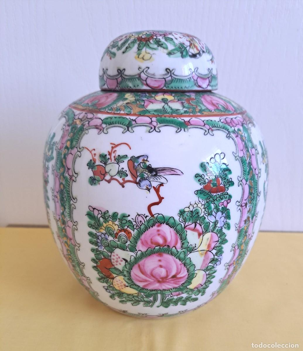 Antig&uuml;edades: TIBOR DE PORCELANA CHINA DE MACAO CON MOTIVOS FLORALES Y AVES DECORADO A MANO