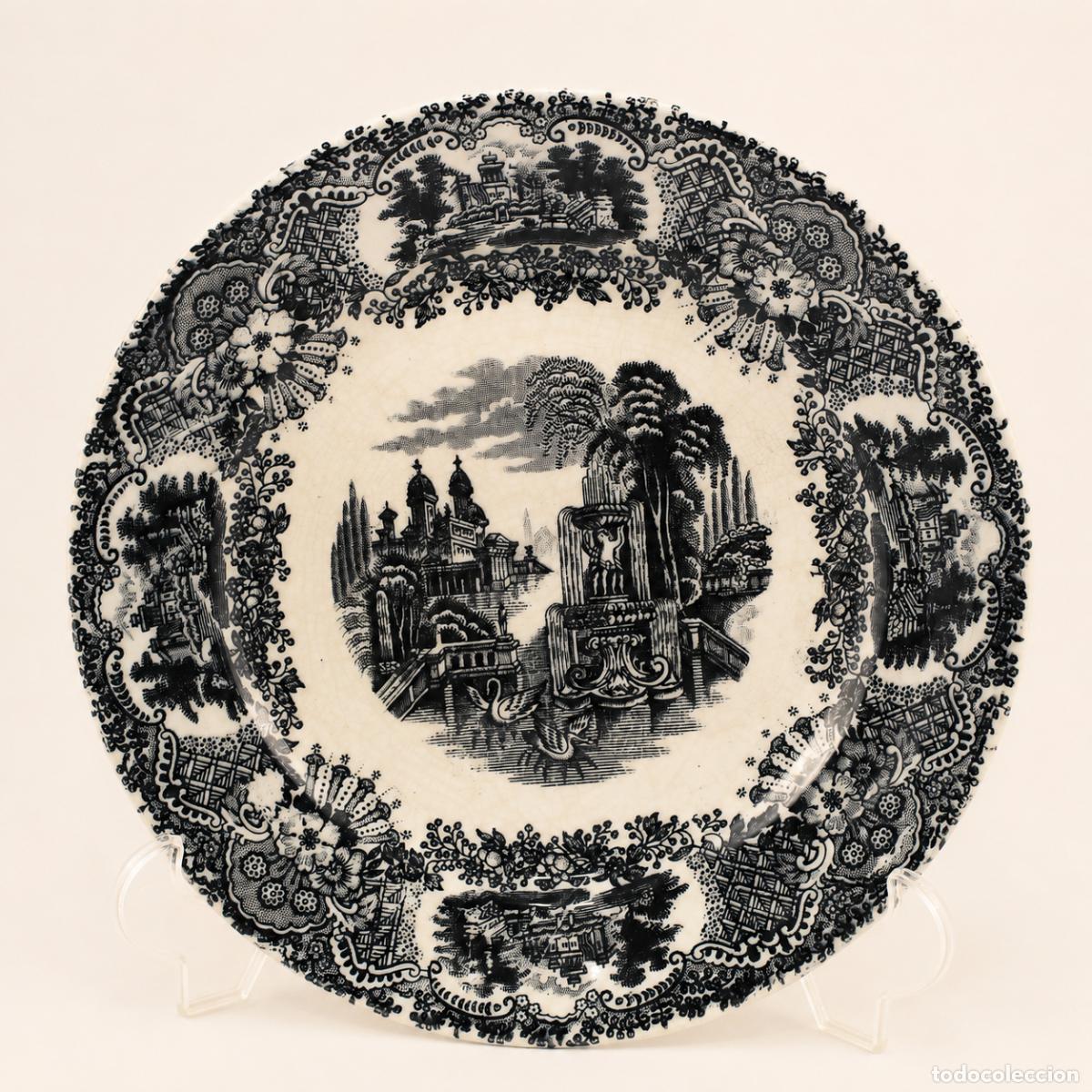 Antig&uuml;edades: Antiguo Plato Loza La Cartuja Sevilla Pickman Transferware Chinoiserie 1930S