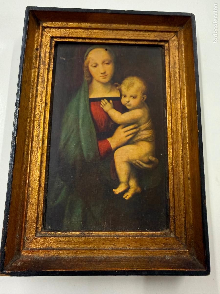 Antig&uuml;edades: Bellsimo plafon de madera Virgen con el Ni&ntilde;o. Icono.. 16,5x12cms en total