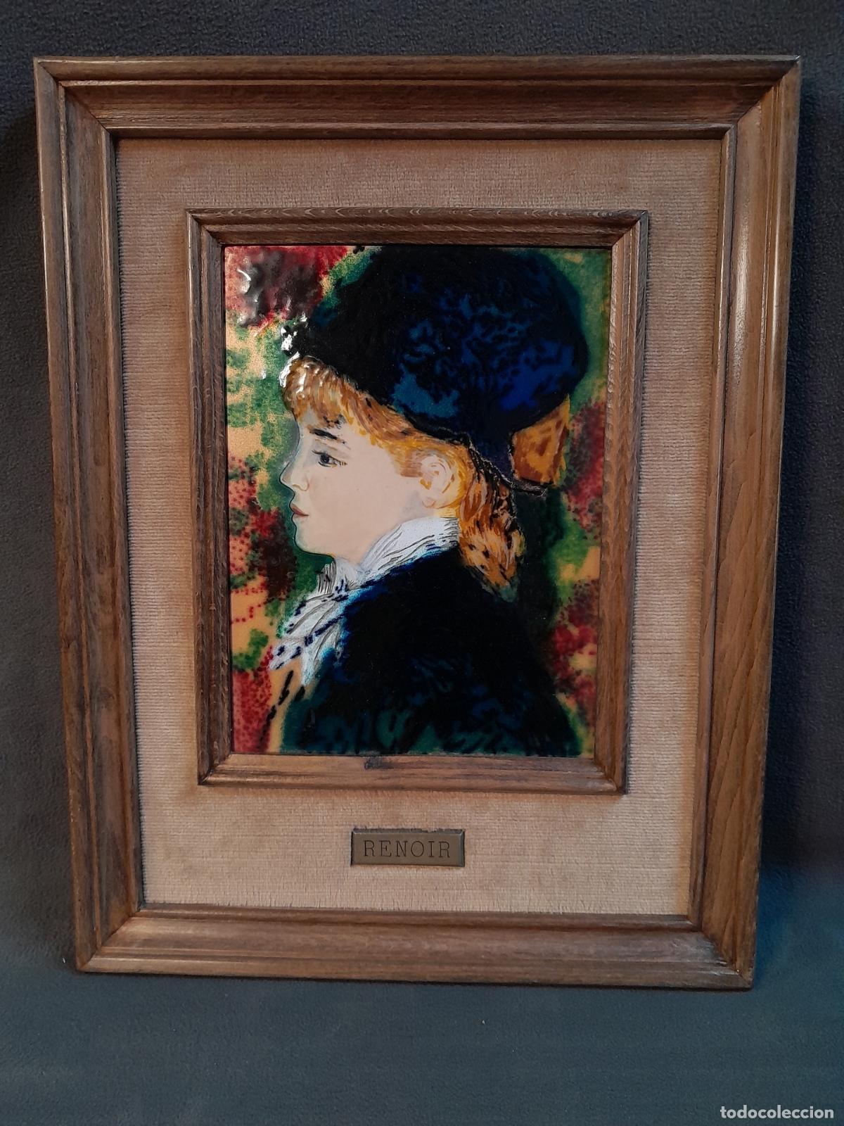 Antig&uuml;edades: D-339.RENOIR. REPRODUCCI&Oacute;N ESMALTE AL FUEGO &ldquo;RETRATO DE MARGOT&rdquo;. MARCO MADERA. 1950 CA.