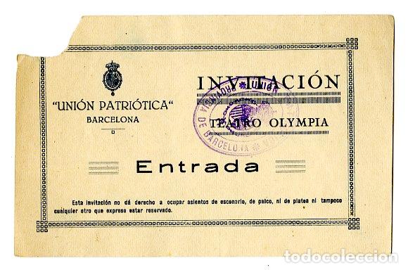 Antig&uuml;edades: Invitaci&oacute;n Teatro Olympia / Uni&oacute;n Patri&oacute;tica Barceloba - teatro