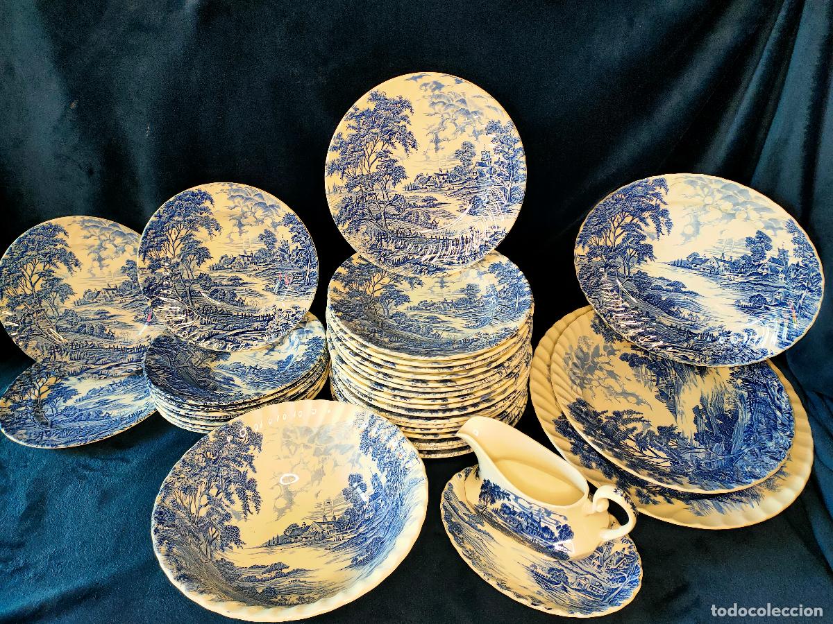 Oggetti Antichi: Ridgway Ironstone Meadowsweet Blue & White Dinnerware Set - Plates,