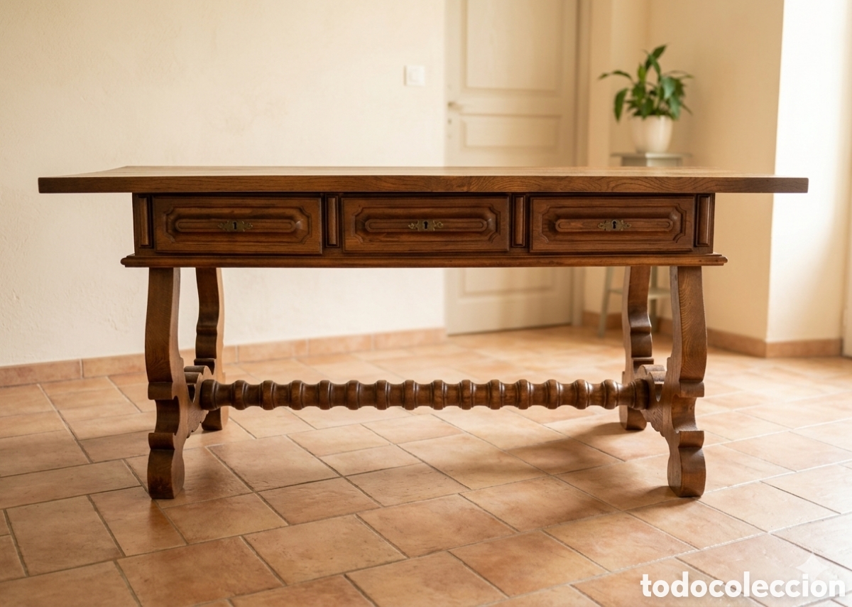 Antig&uuml;edades: Mesa de centro de madera de casta&ntilde;o con 6 cajones - Foto 2