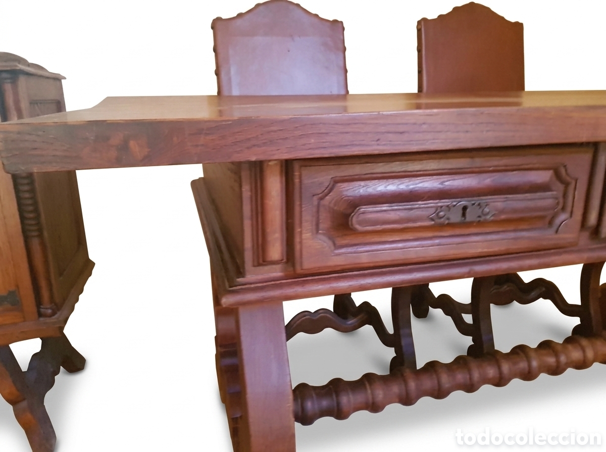 Antig&uuml;edades: Mesa de centro de madera de casta&ntilde;o con 6 cajones - Foto 3
