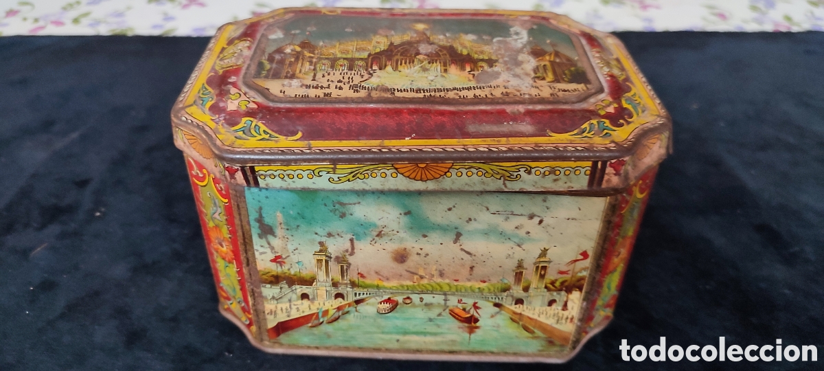 Antig&uuml;edades: Antigua caja litografiada de 1889 Bizcochos Martinho Madrid