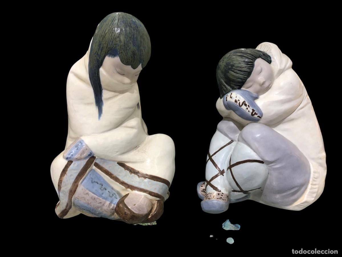 Antig&uuml;edades: Pareja de Figuras Esquimales Lladr&oacute; - Porcelana Gres Mate - &iexcl;Impecables, Perfecto Estado!