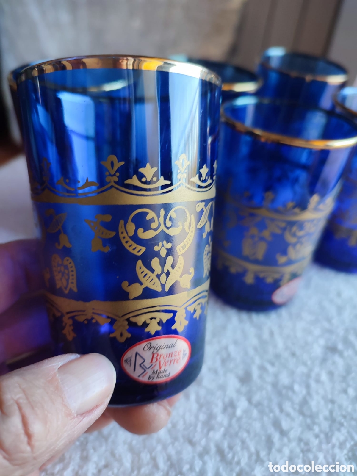 Antiquit&eacute;s: 6 vasos de cristal Bronze Berre Hecho a mano